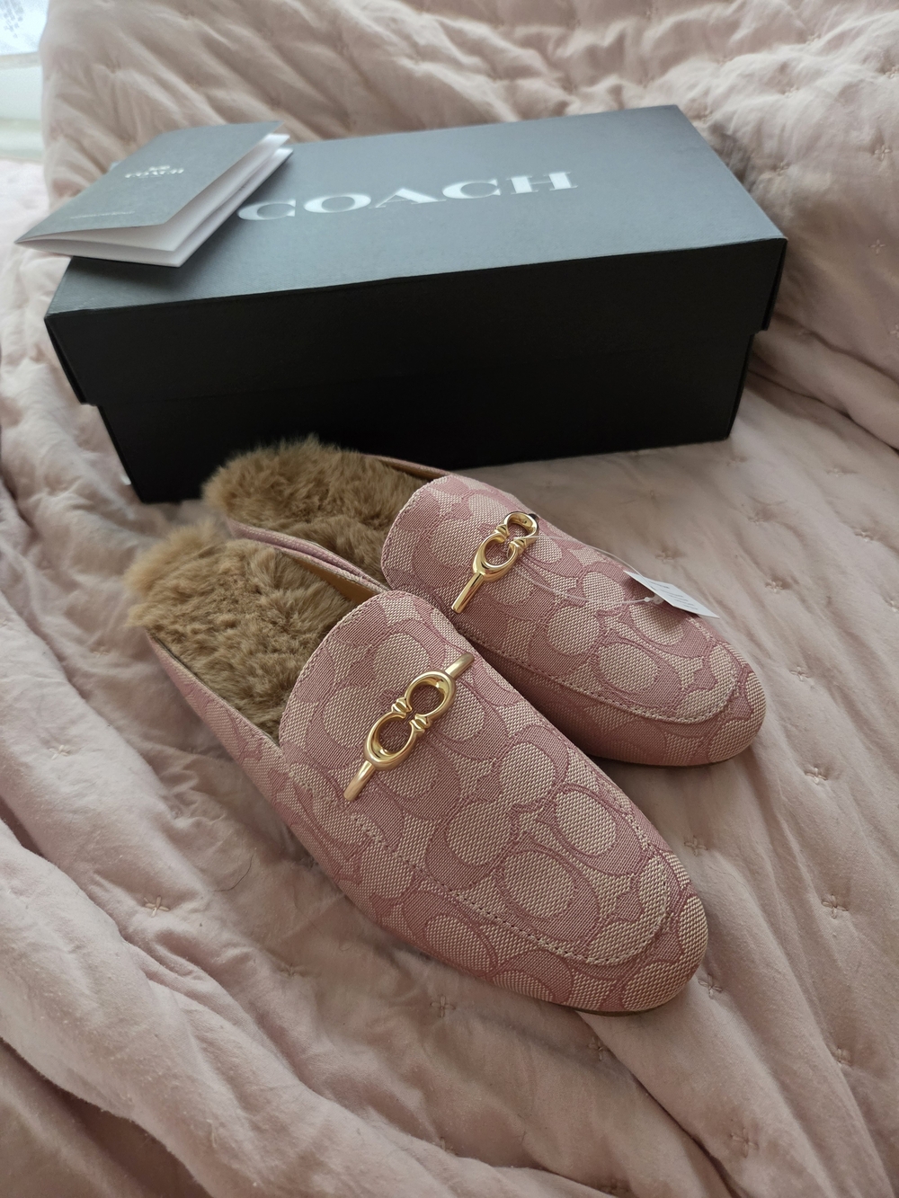 Coach Pink Signature Jacquard Fur-Lined Loafers